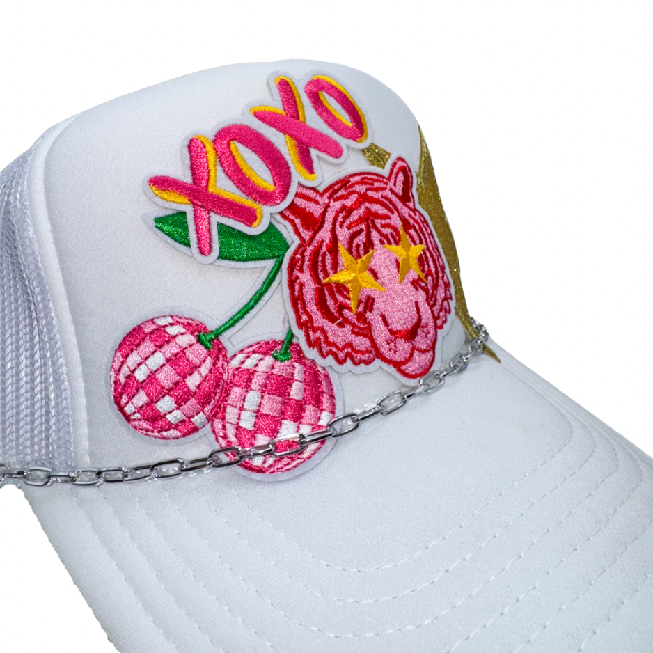 Pink Tiger Trucker Hat With Chain